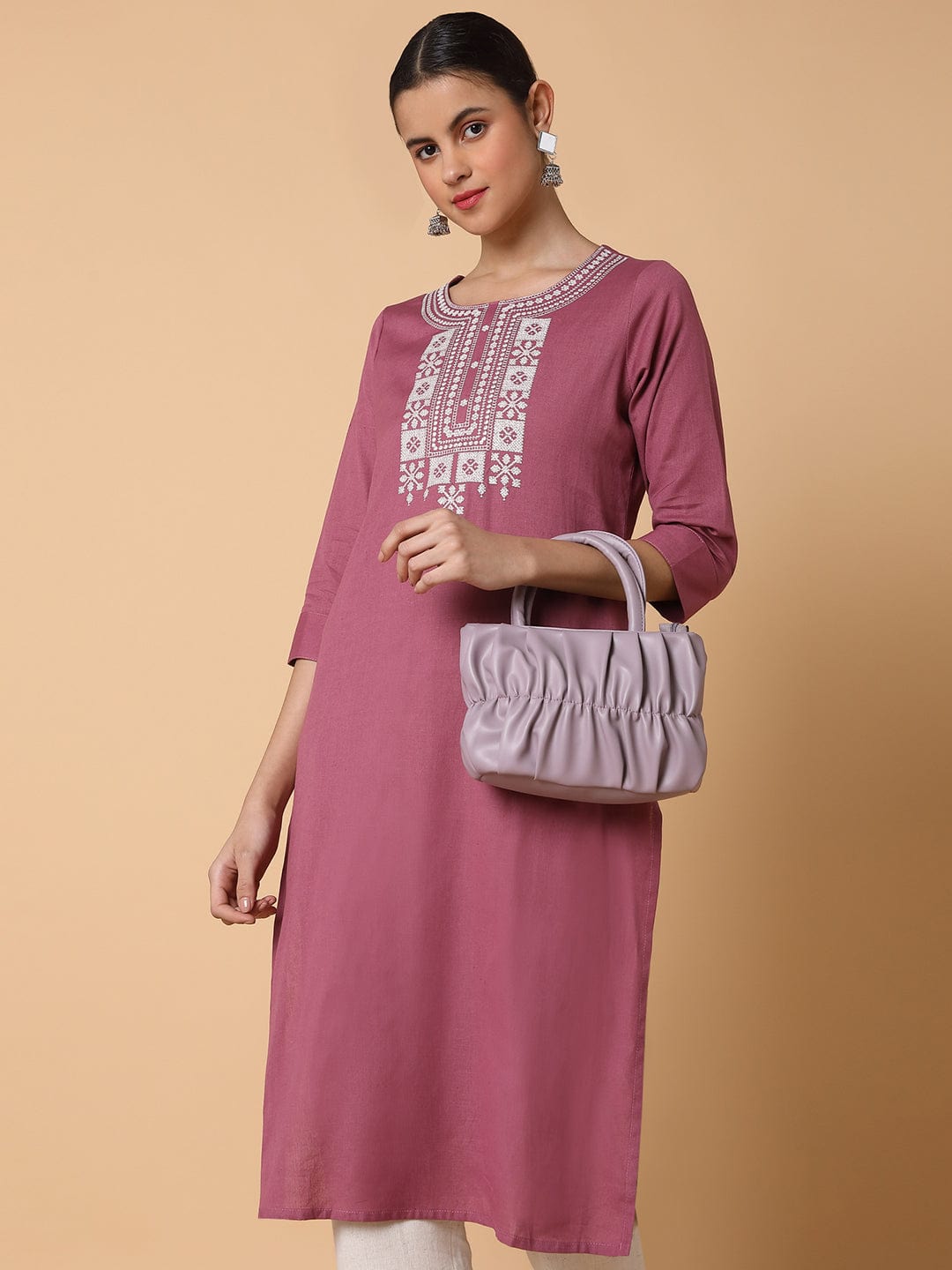 Women's Solid Lavender Straight Kurta