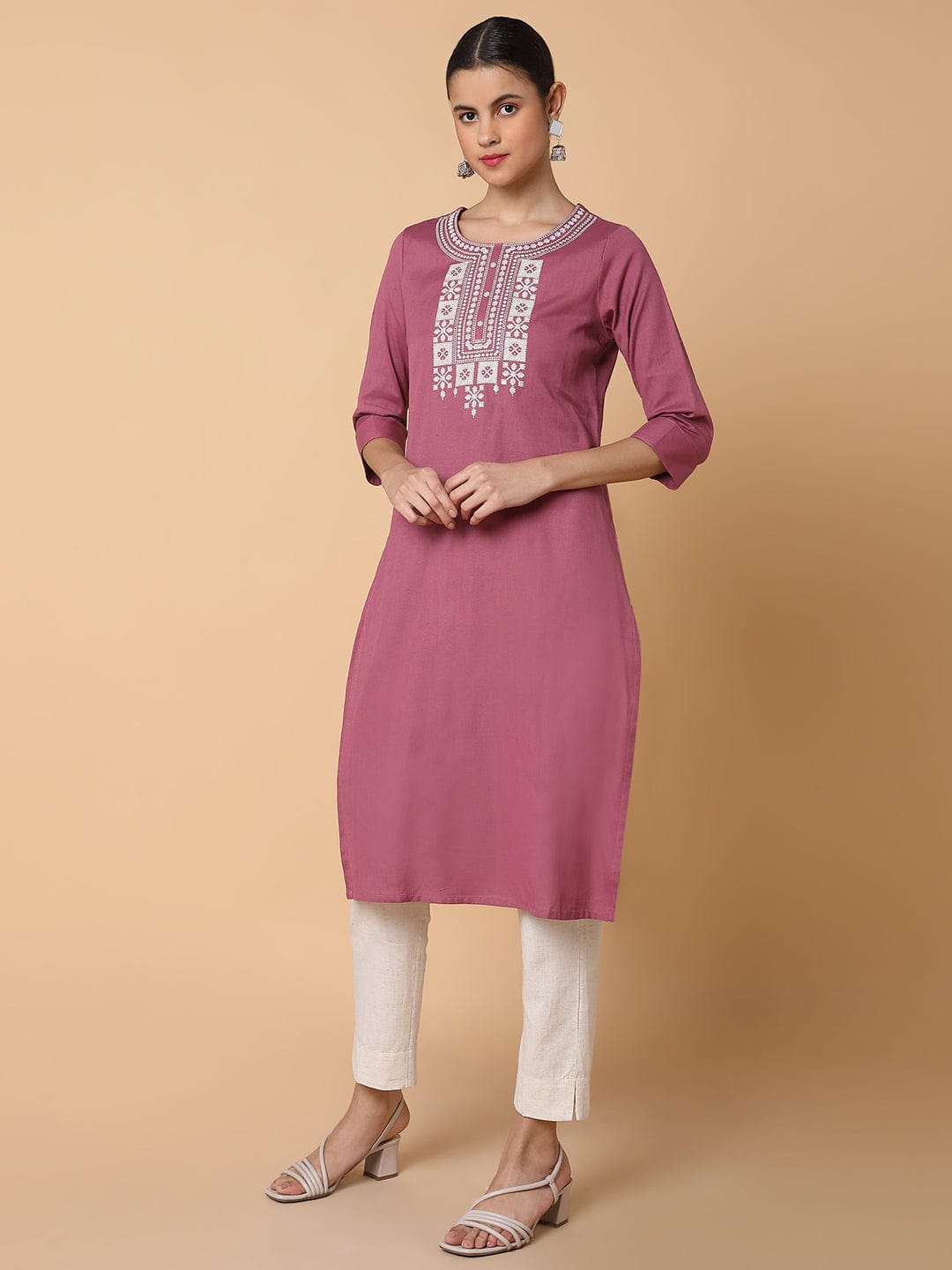 Women's Solid Lavender Straight Kurta