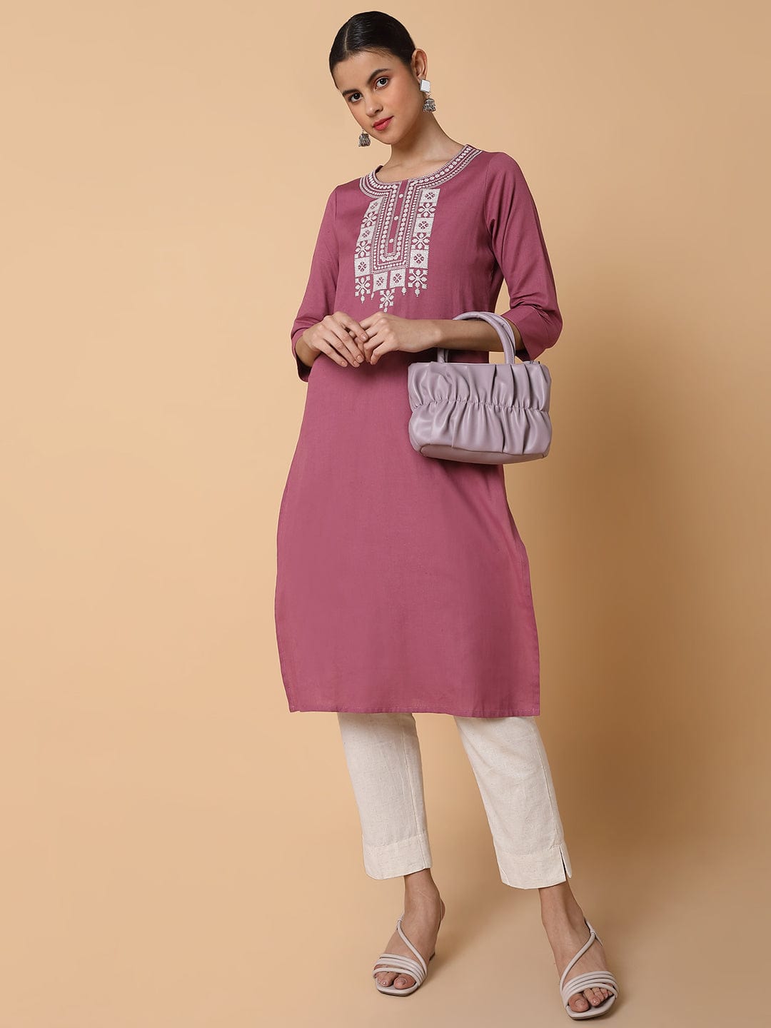 Women's Solid Lavender Straight Kurta