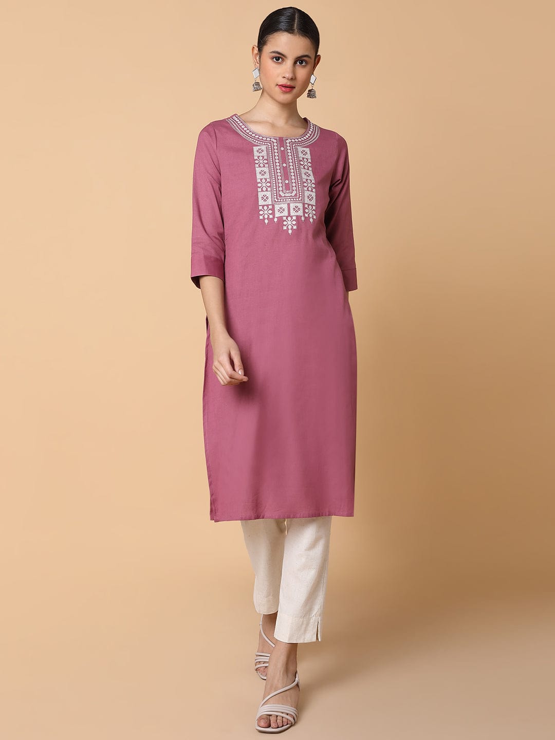 Women's Solid Lavender Straight Kurta