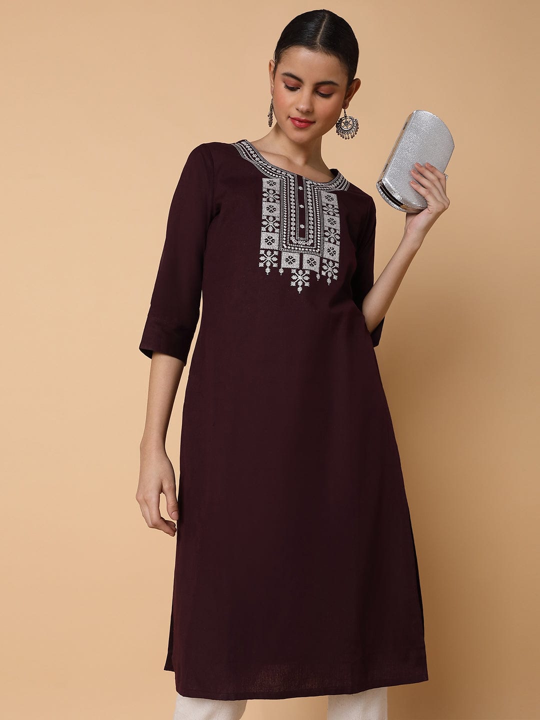 Women's Solid Purple Straight Kurta