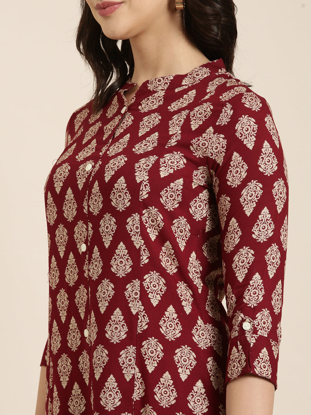 Women's Straight Maroon Ethnic Motifs Kurta