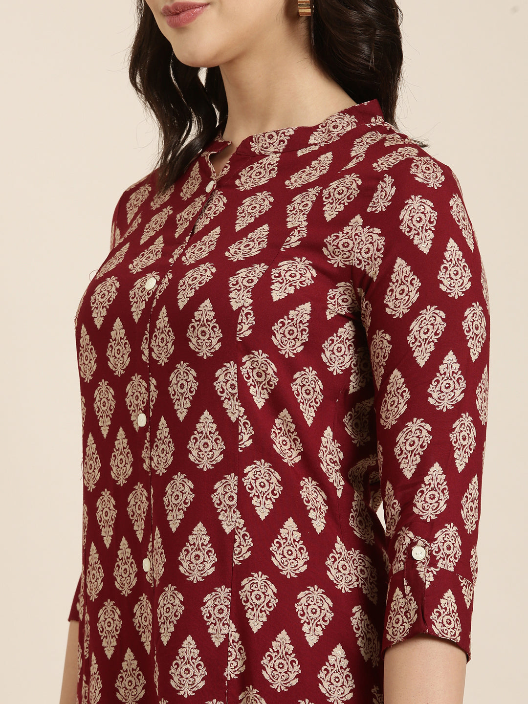 Women's Straight Maroon Ethnic Motifs Kurta