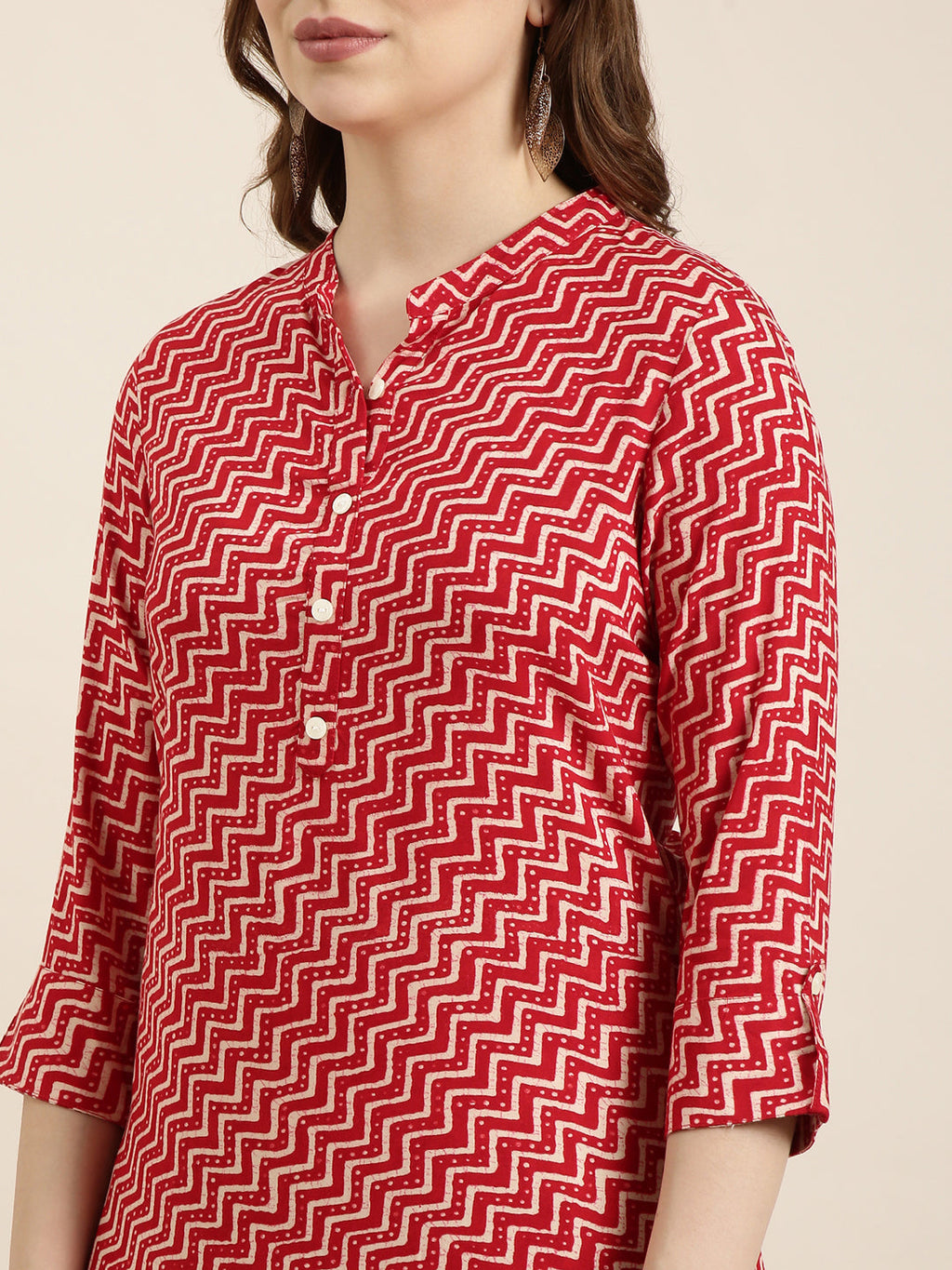 Women's Straight Red Chevron Kurta