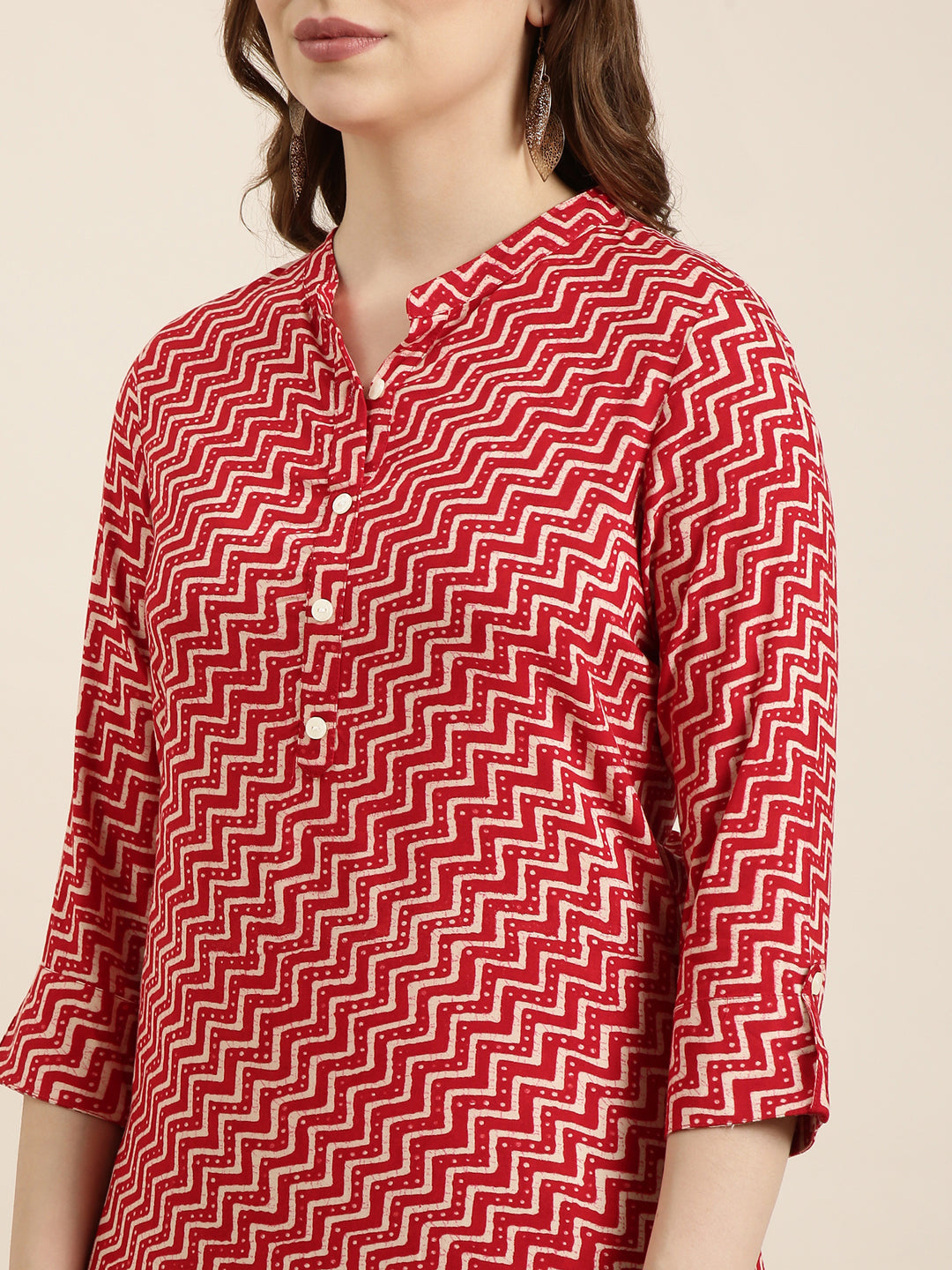 Women's Straight Red Chevron Kurta