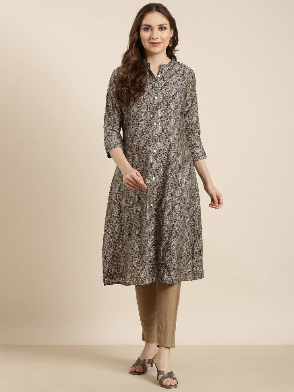 Women's A-Line Grey Ethnic Motifs Kurta