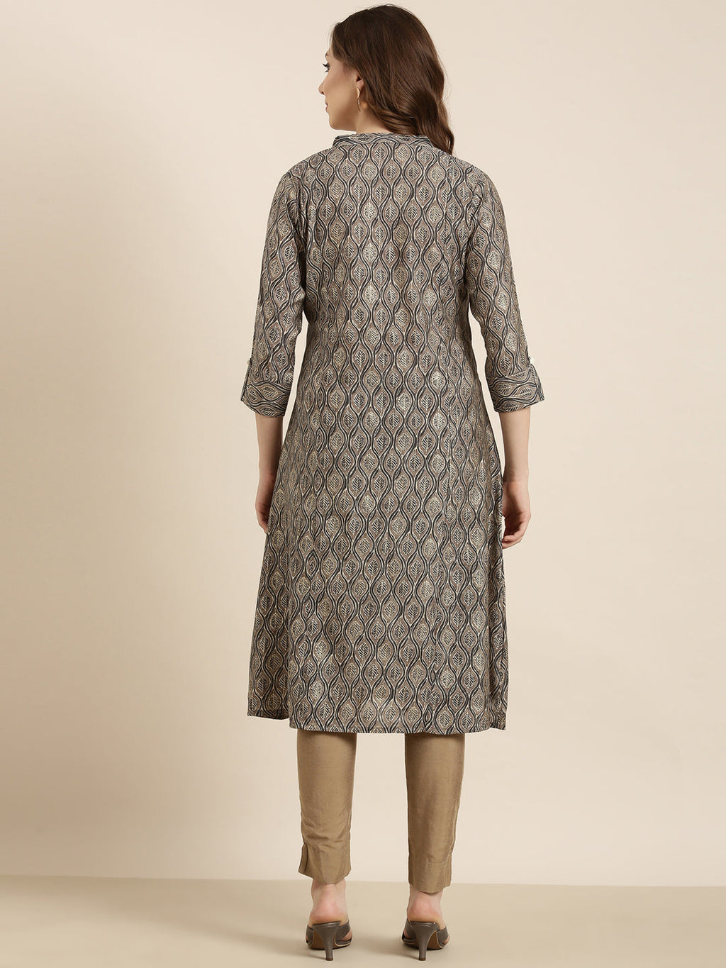 Women's A-Line Grey Ethnic Motifs Kurta