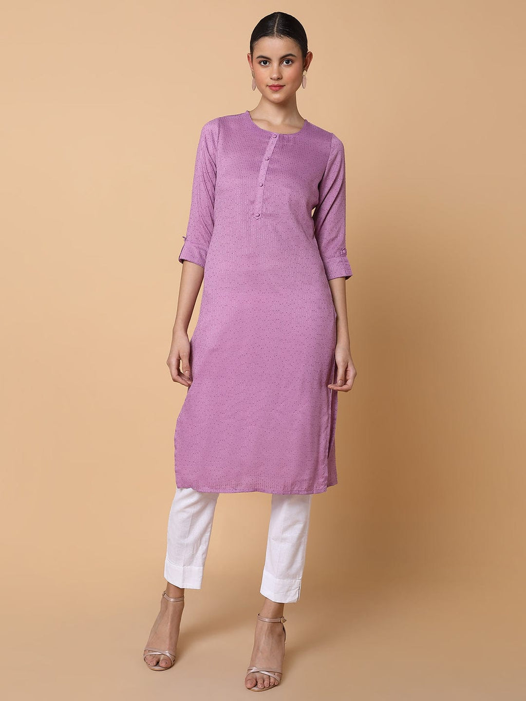 Women's Solid Sequins Lavender Straight Kurta