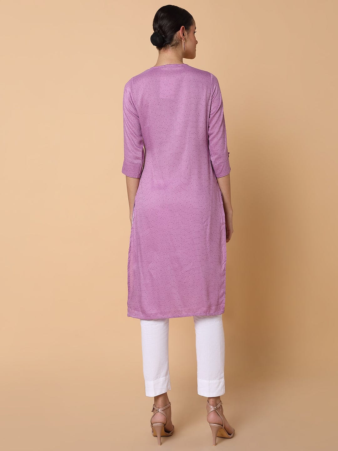 Women's Solid Sequins Lavender Straight Kurta