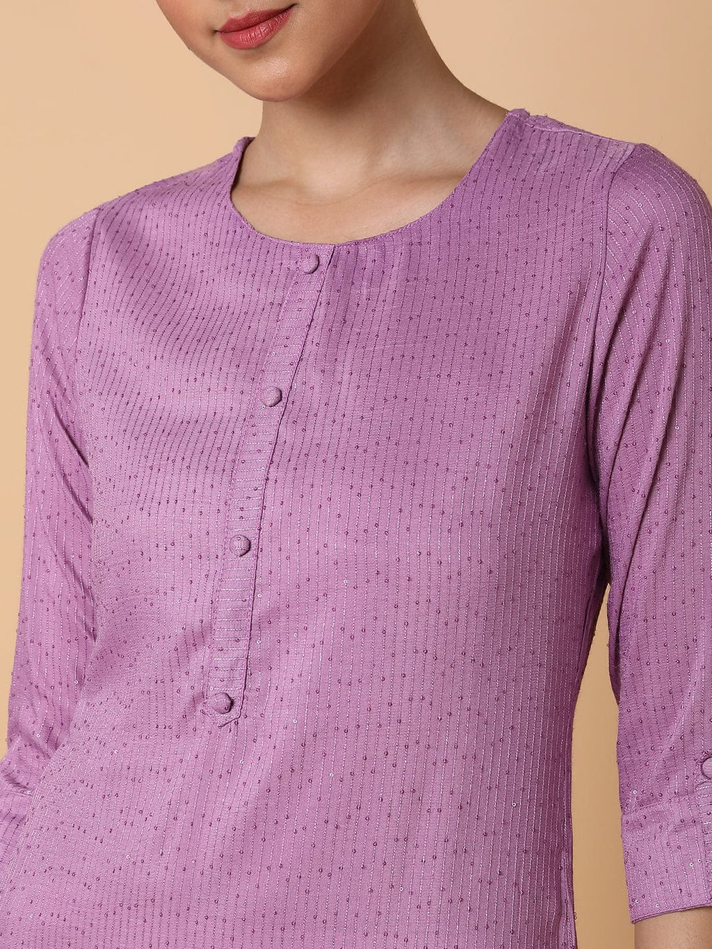 Women's Solid Sequins Lavender Straight Kurta