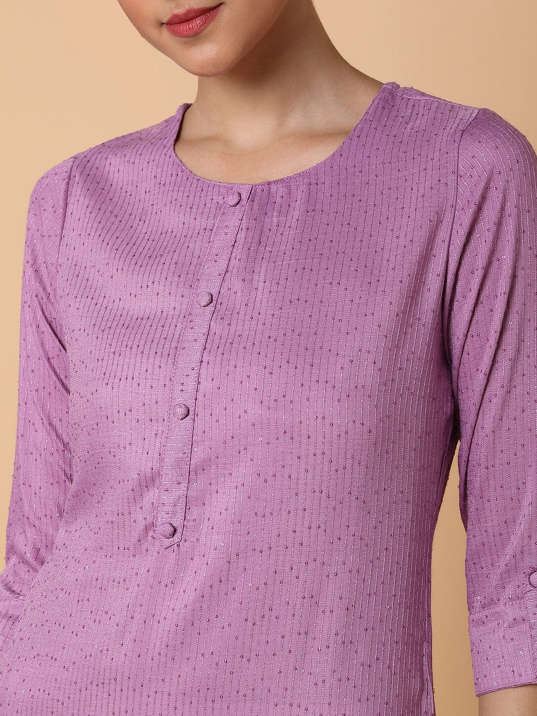 Women's Solid Sequins Lavender Straight Kurta