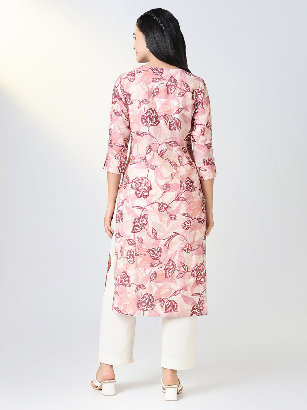 Women's Pink Floral Straight Kurta