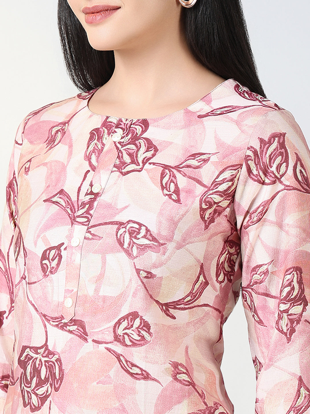 Women's Pink Floral Straight Kurta