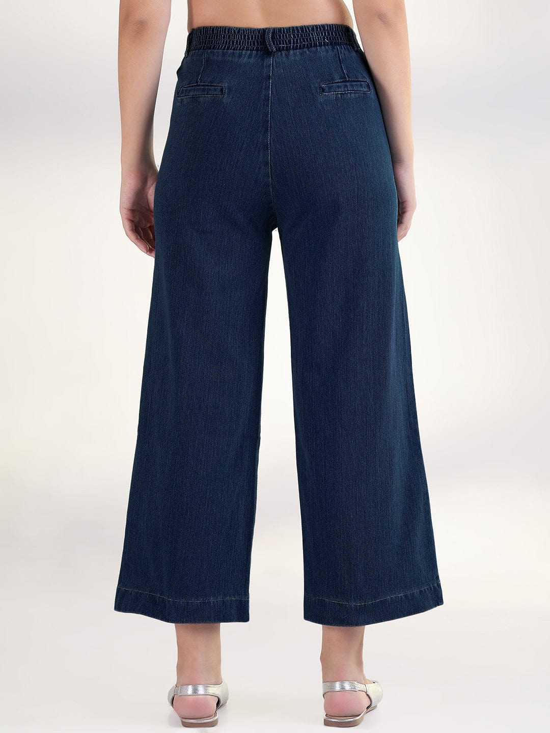 Women's Navy Blue Relaxed Fit Cropped Jeans