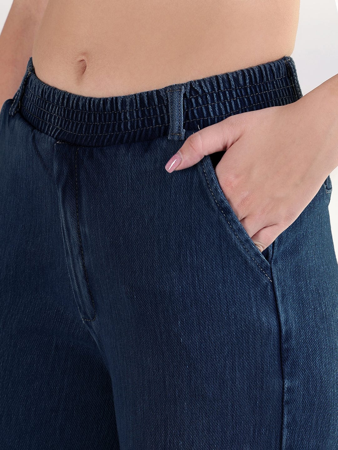 Women's Navy Blue Relaxed Fit Cropped Jeans