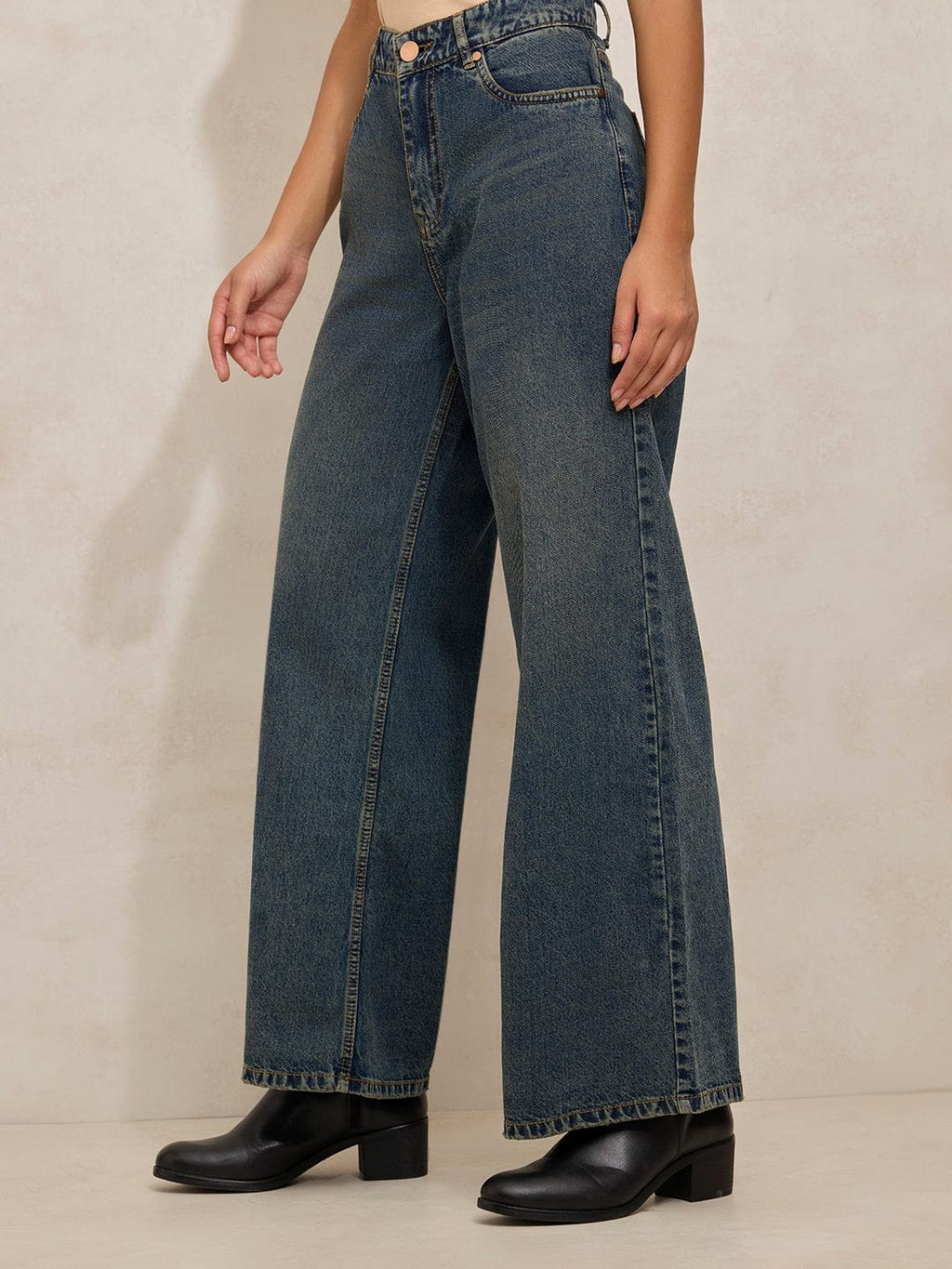 Women's Dark Blue High Rise Wide Leg Jeans