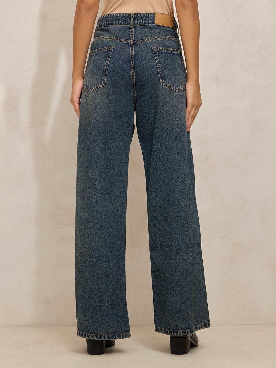 Women's Dark Blue High Rise Wide Leg Jeans