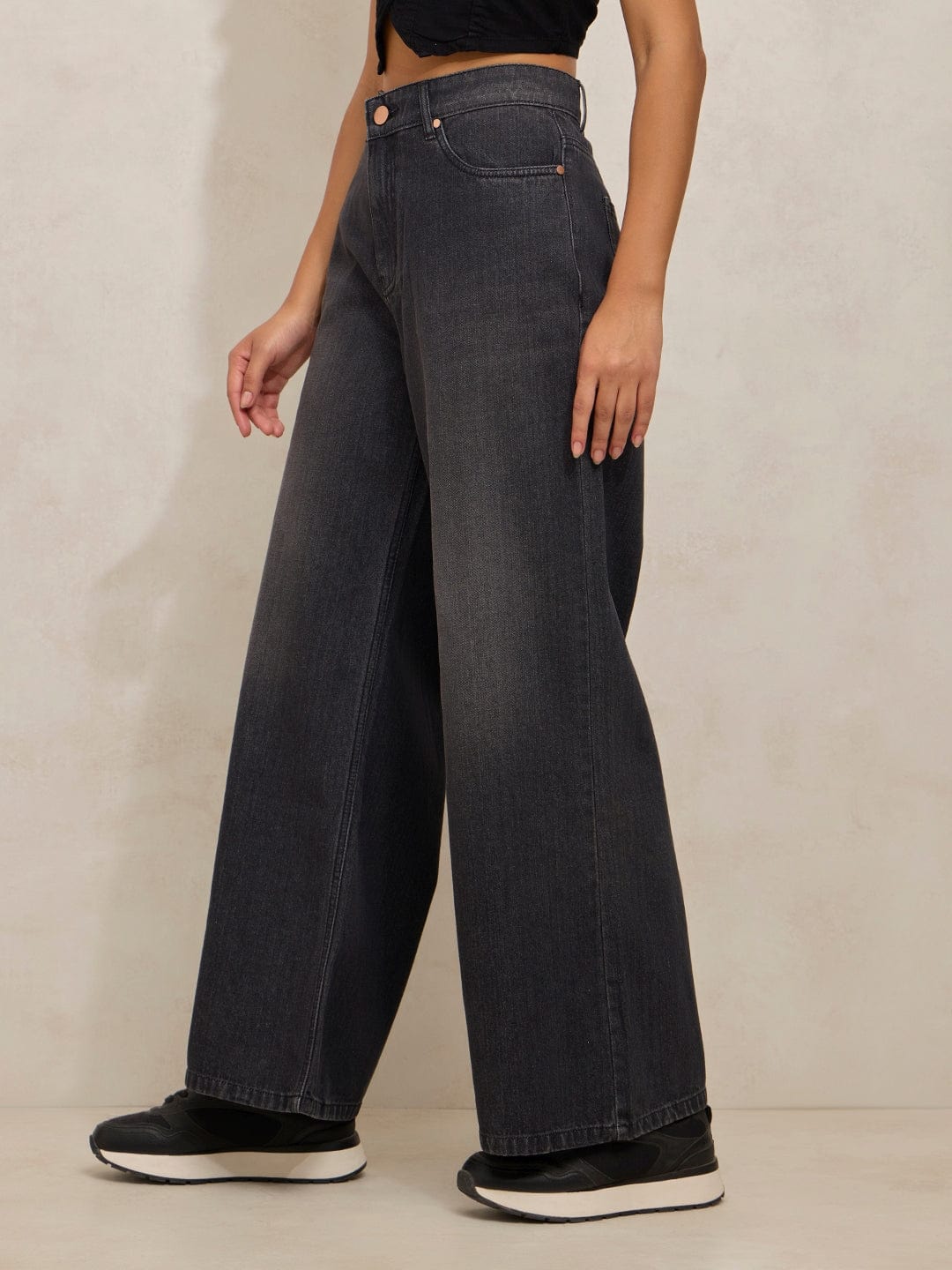 Women's Grey Denim High Rise Shaded Wide Leg Jeans