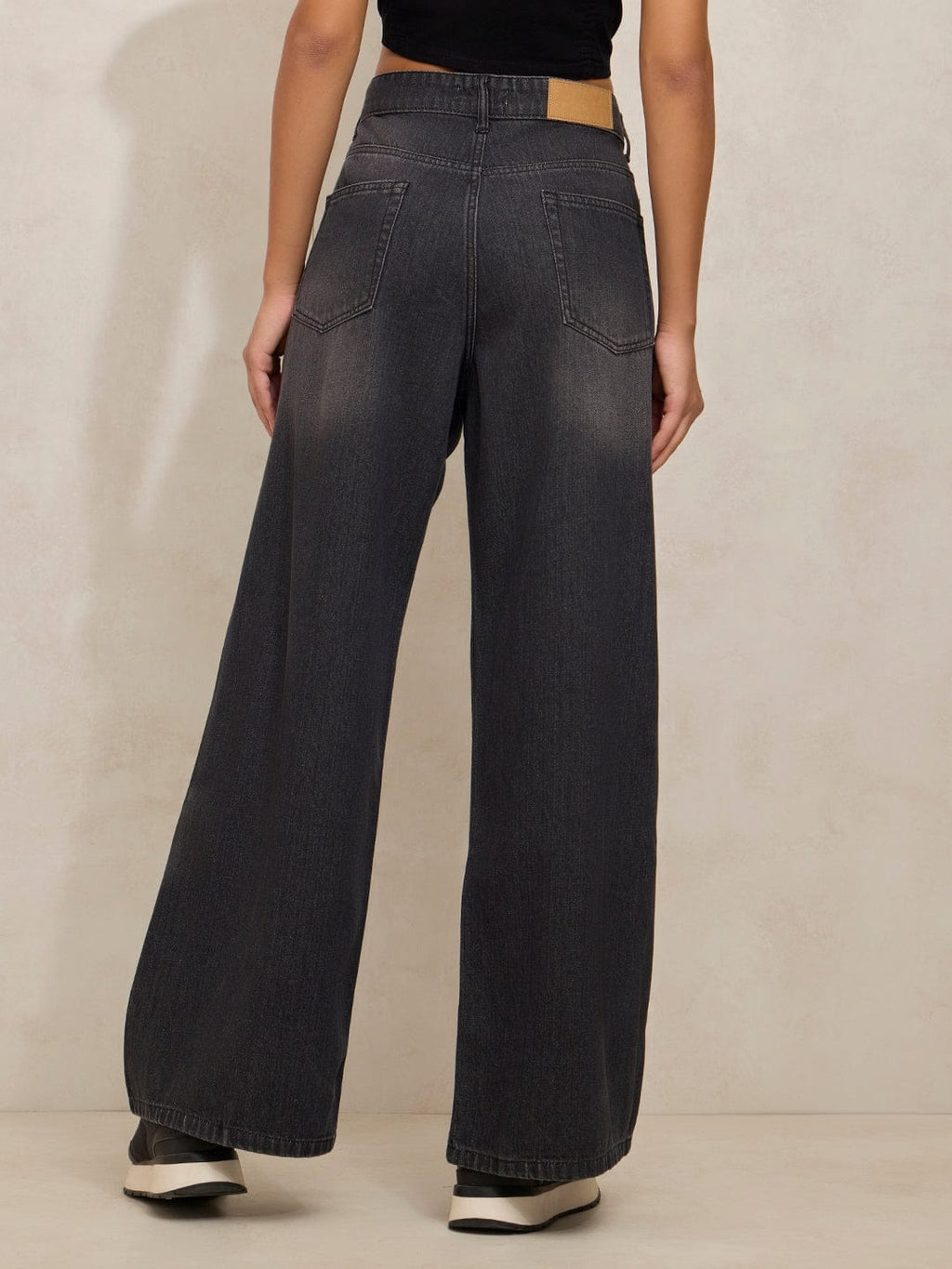 Women's Grey Denim High Rise Shaded Wide Leg Jeans