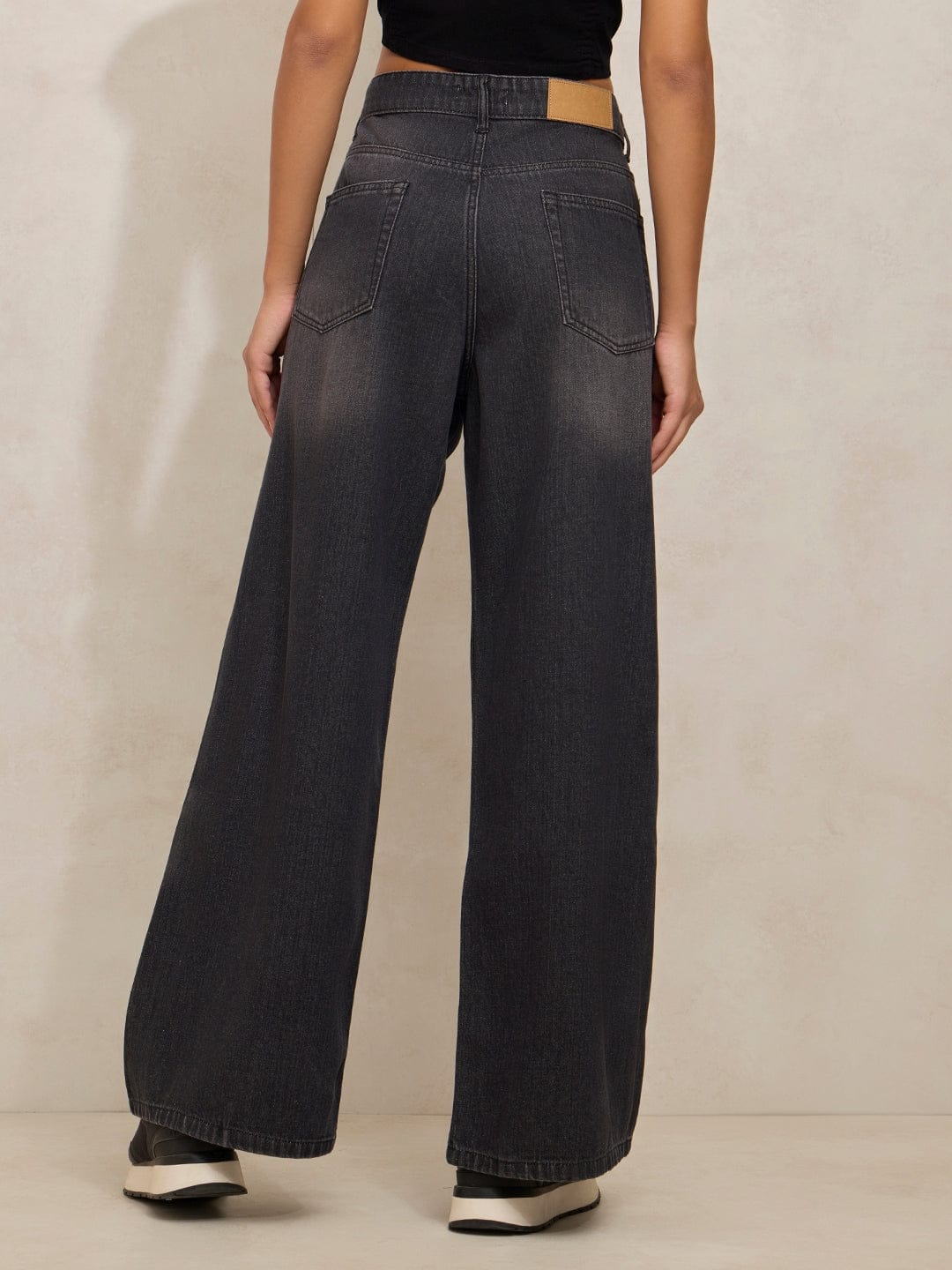 Women's Grey Denim High Rise Shaded Wide Leg Jeans