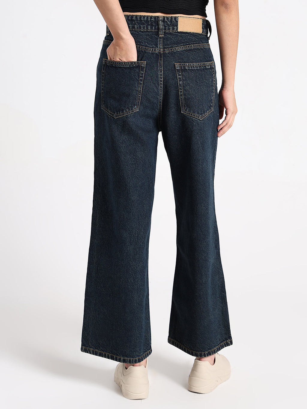 Women's Navy Blue High-Waist Wide Leg Jeans