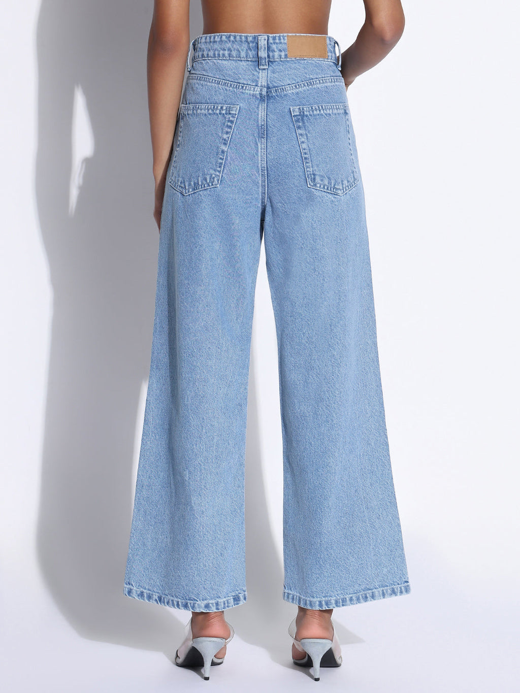 Women's Solid Light Blue Wide Leg Jeans