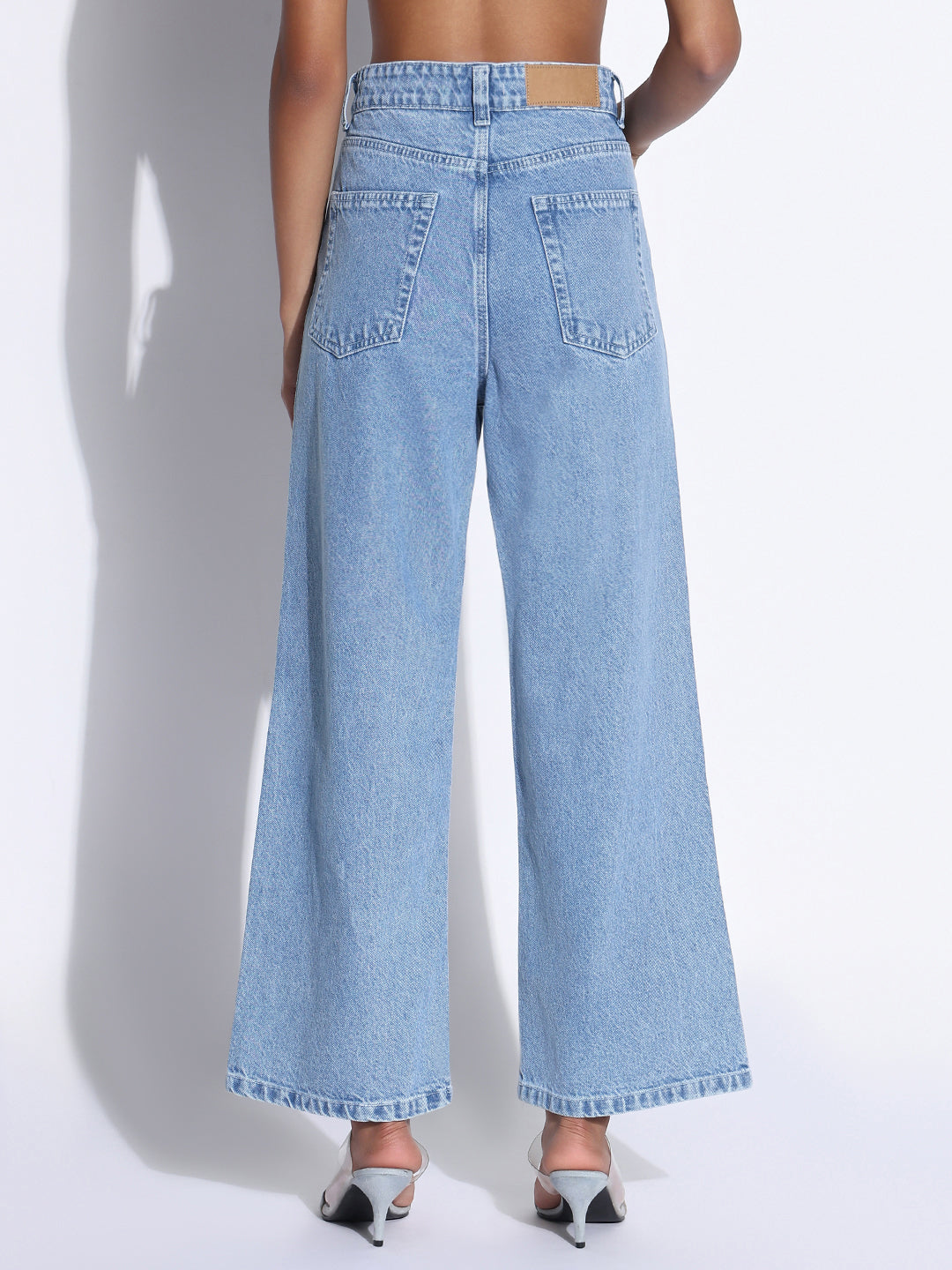 Women's Solid Light Blue Wide Leg Jeans