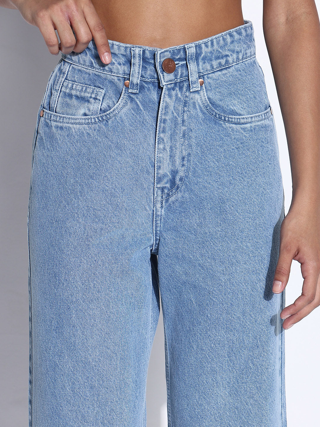 Women's Solid Light Blue Wide Leg Jeans