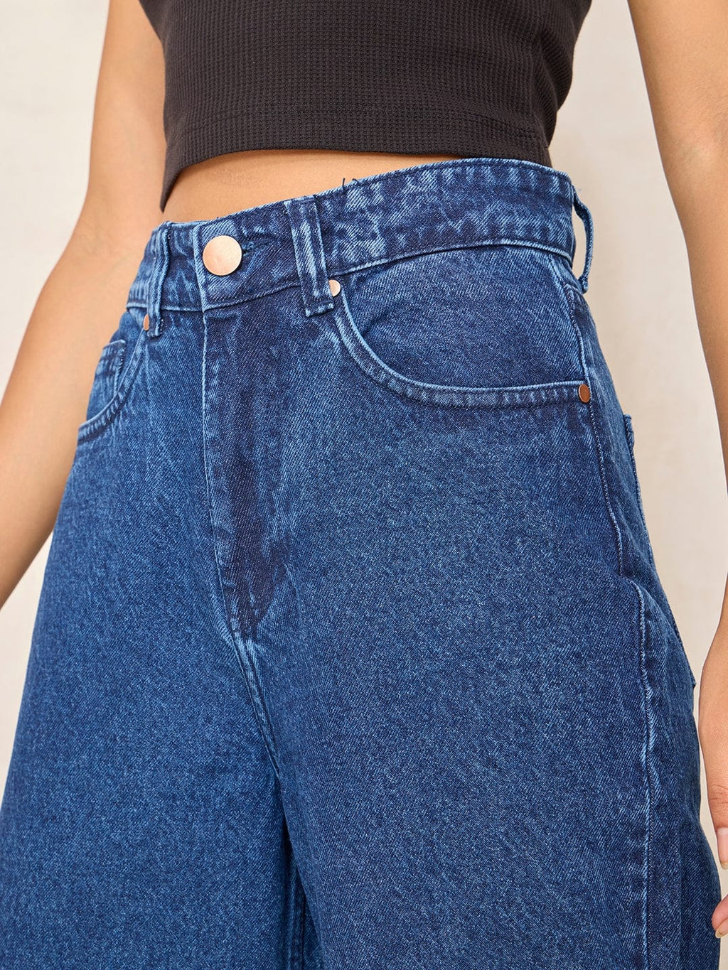 Women's Navy Blue High Rise Cropped Straight Fit Jeans