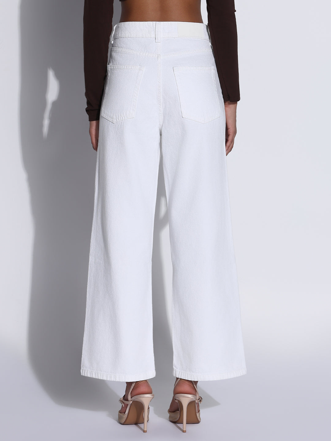 Women's Solid White Wide Leg Jeans