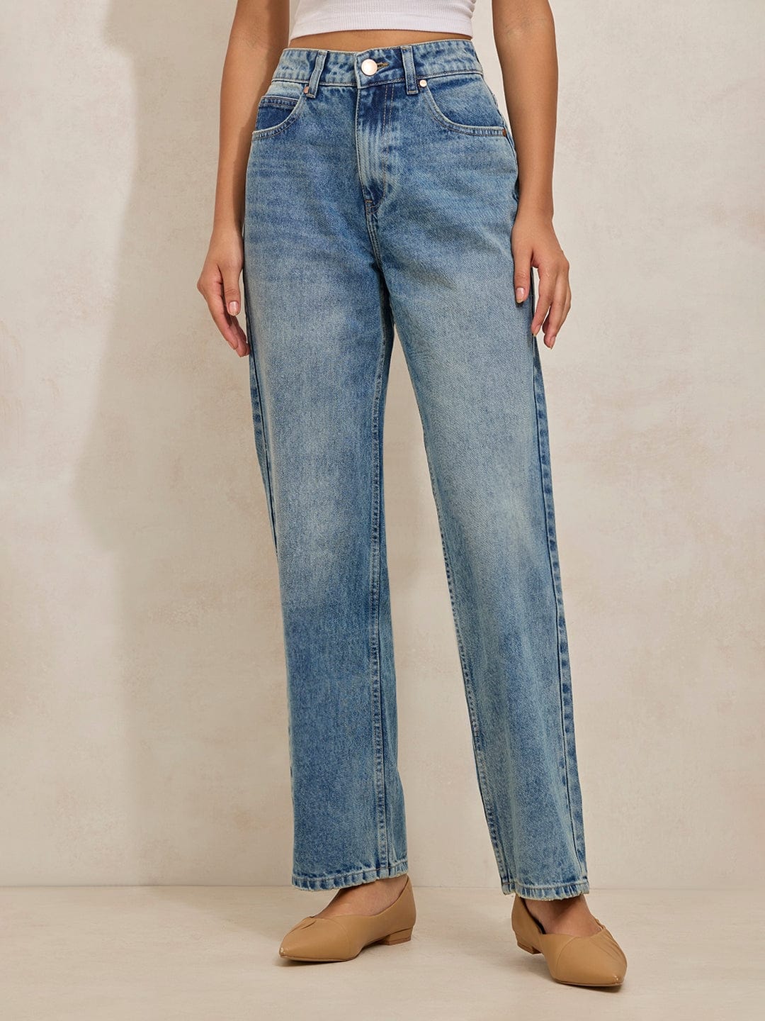 Women's Blue High Rise Straight Fit Denim Jeans