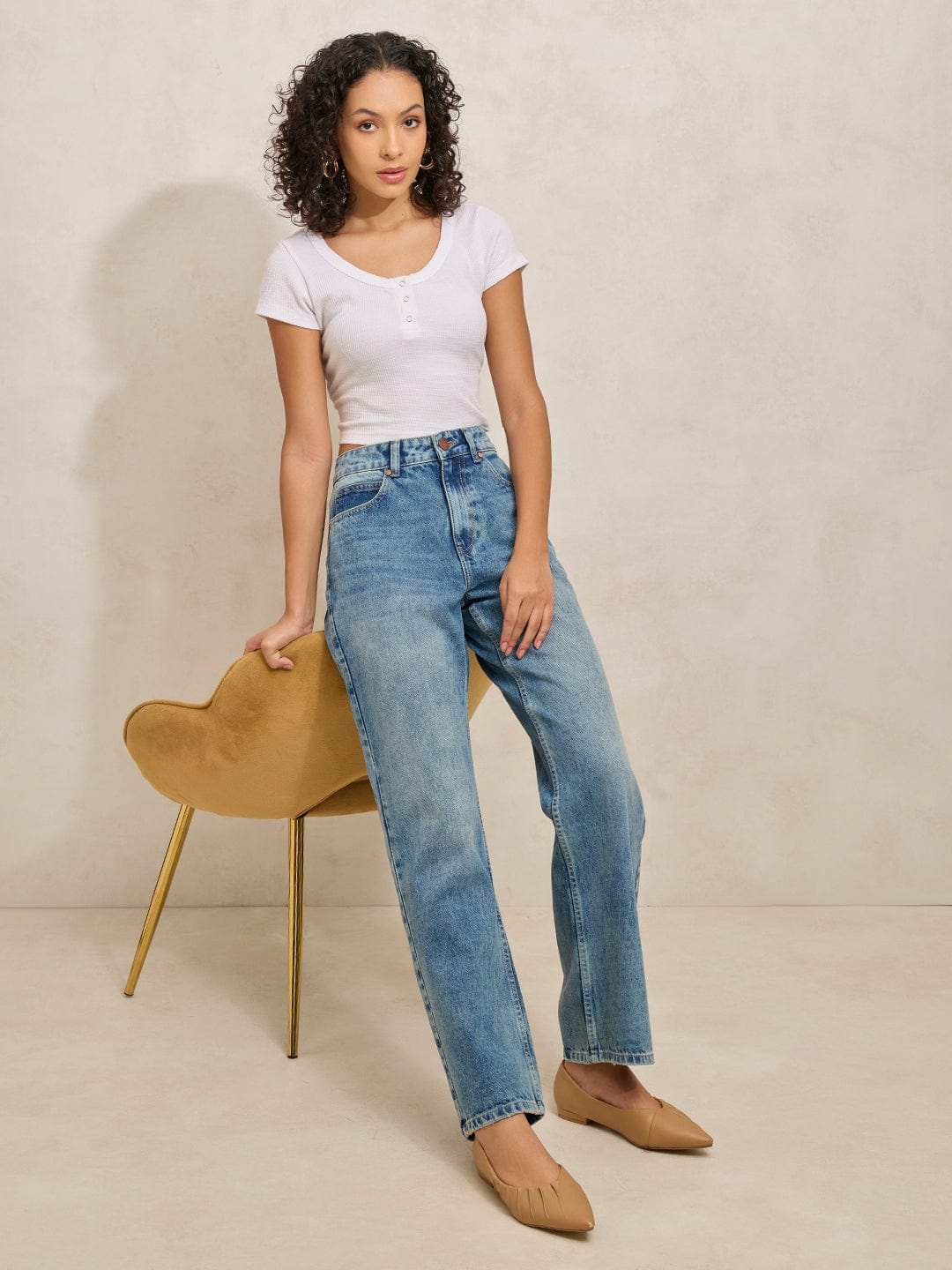 Women's Blue High Rise Straight Fit Denim Jeans