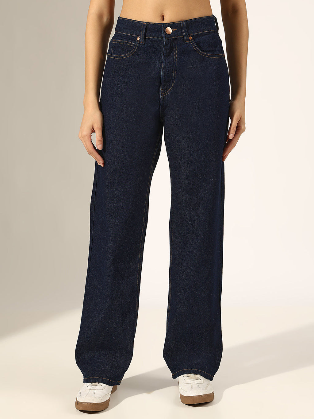 Women's Dark Blue Mid-Rise Relaxed Fit Jeans