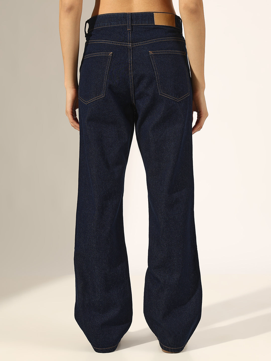 Women's Dark Blue Mid-Rise Relaxed Fit Jeans
