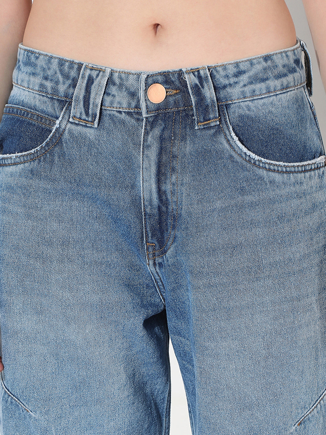 Women's Blue Washed Relaxed Fit Jeans