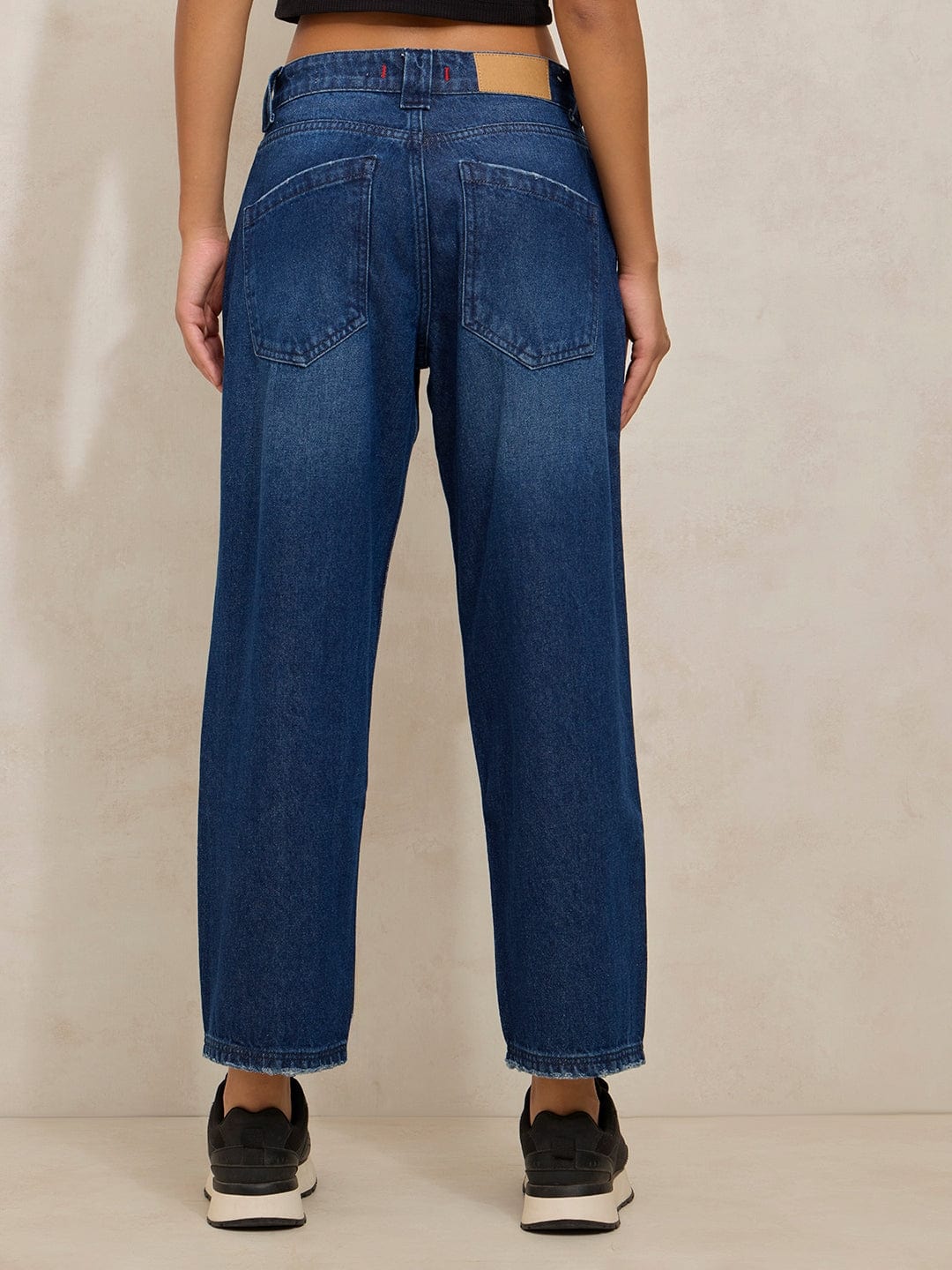 Women's Navy Blue Relaxed Fit Straight Cropped Jeans