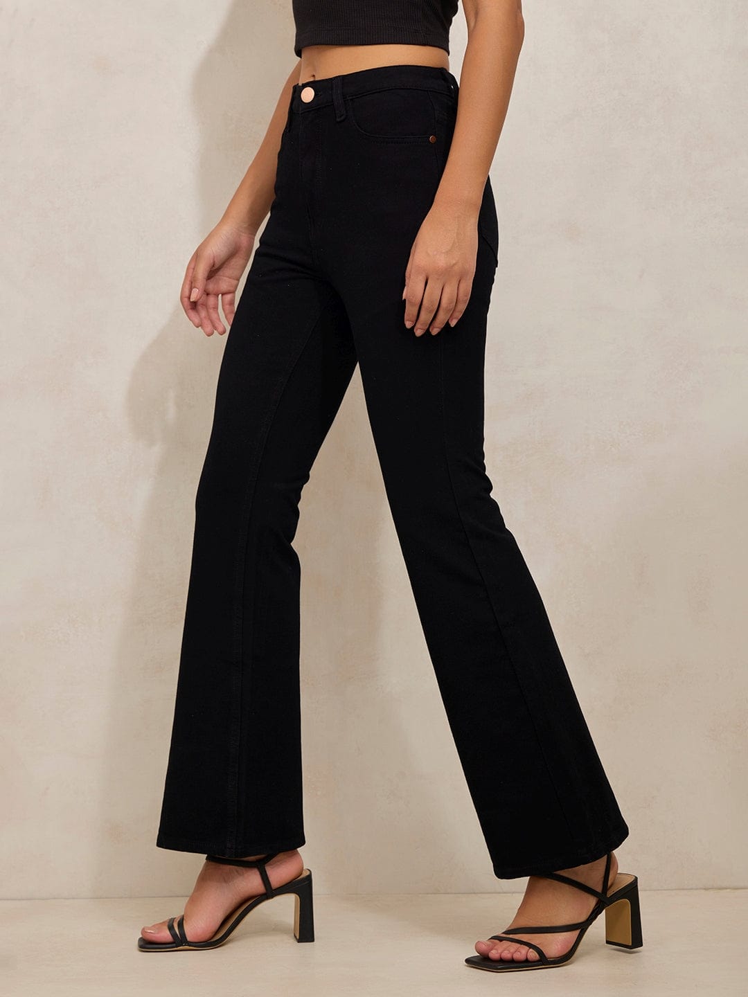 Women's Black Denim High Rise Mini Flare Jeans