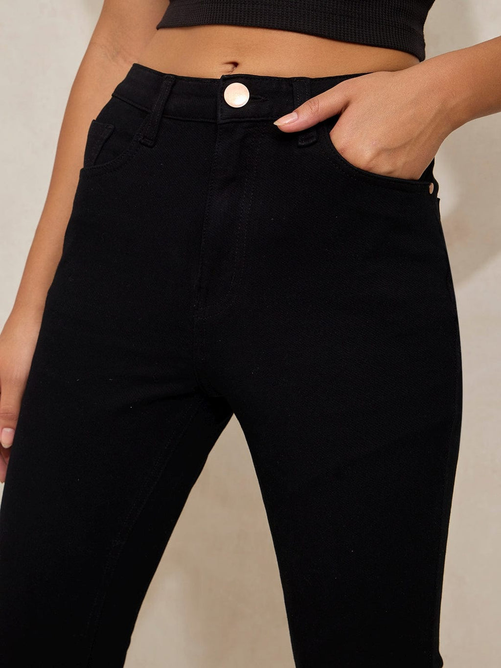 Women's Black Denim High Rise Mini Flare Jeans