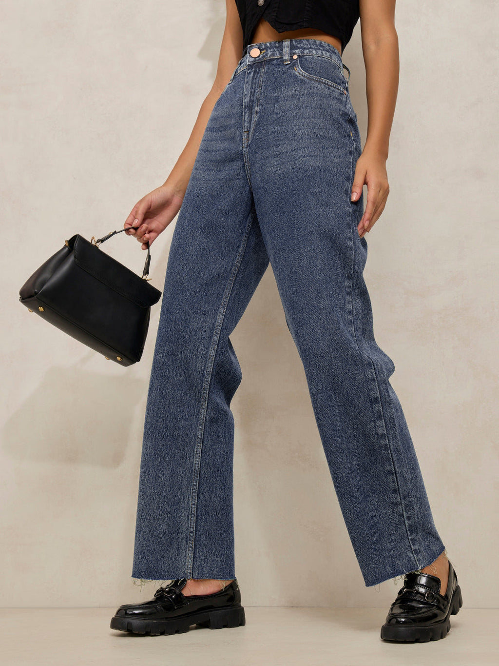 Women's Blue High Waist Casual Straight Fit Jeans