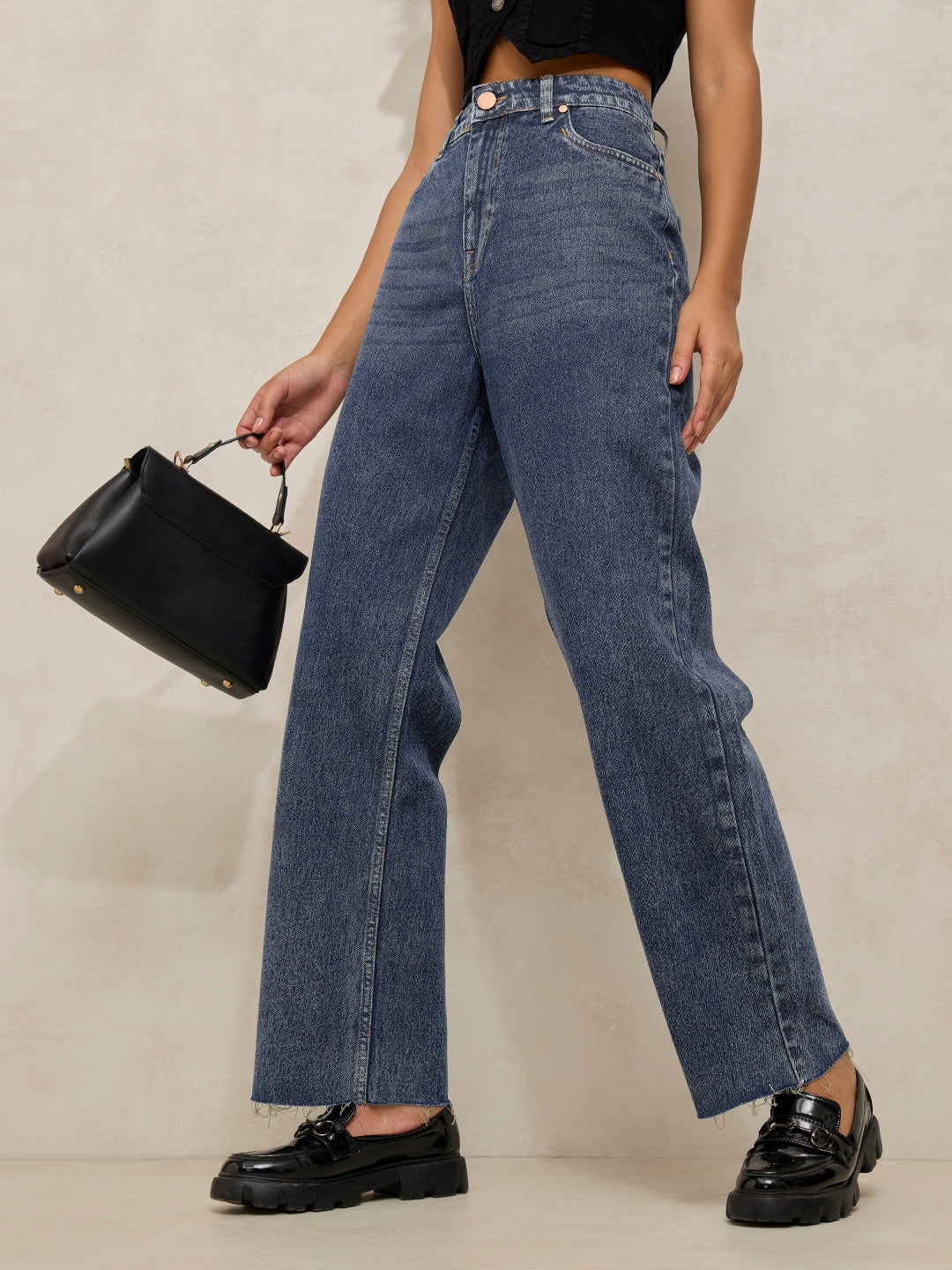 Women's Blue High Waist Casual Straight Fit Jeans