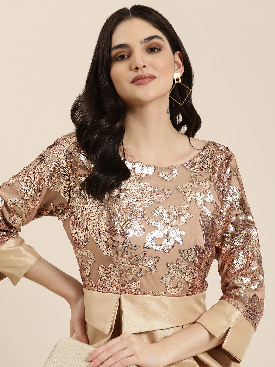 Women's Gold Embellished Fit & Flare Dress