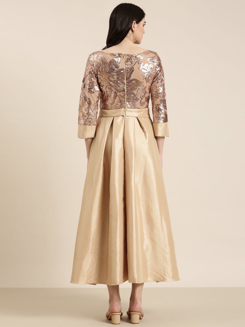 Women's Gold Embellished Fit & Flare Dress