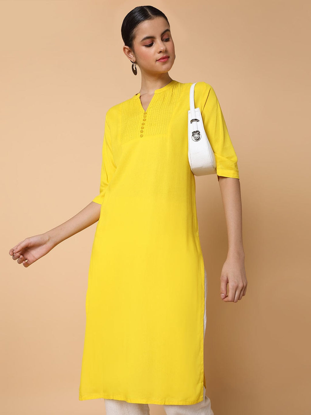Women's Straight Yellow Solid Kurta
