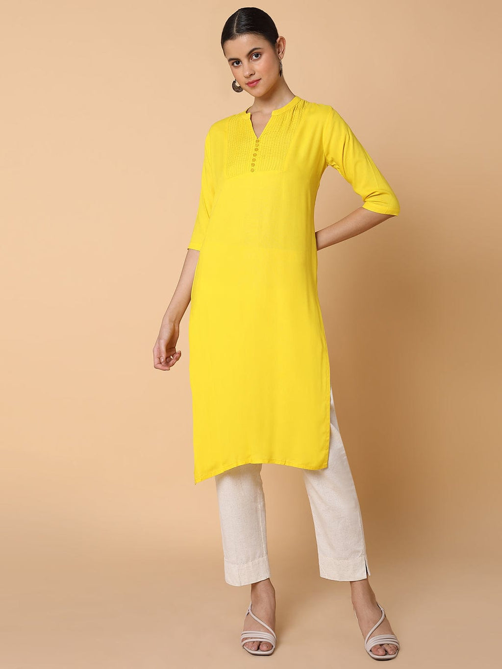 Women's Straight Yellow Solid Kurta