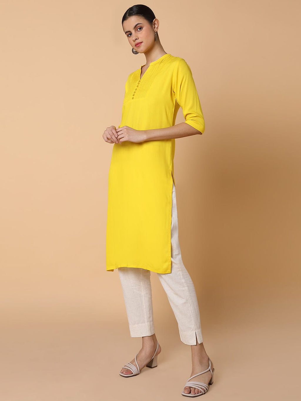 Women's Straight Yellow Solid Kurta