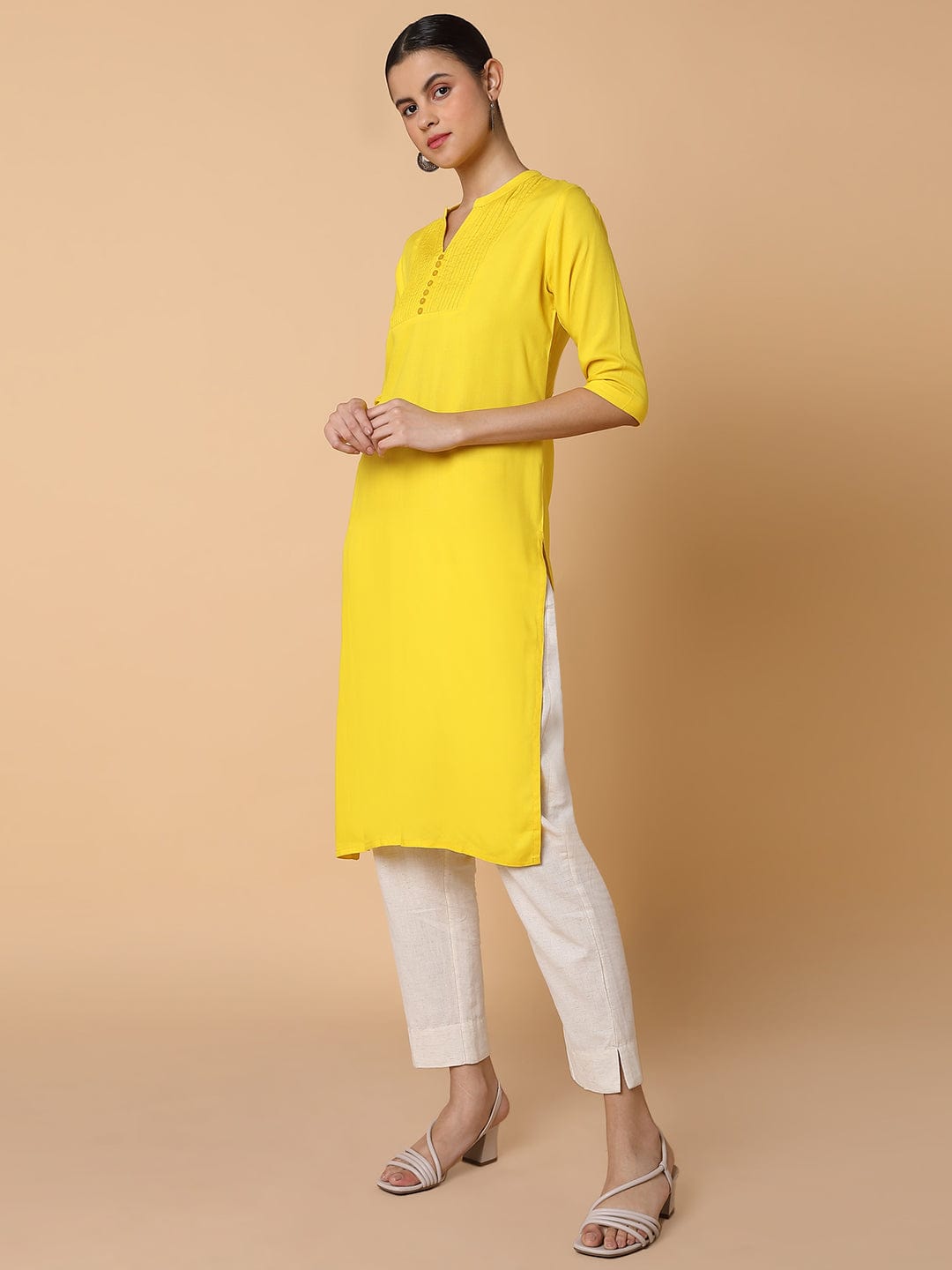 Women's Straight Yellow Solid Kurta