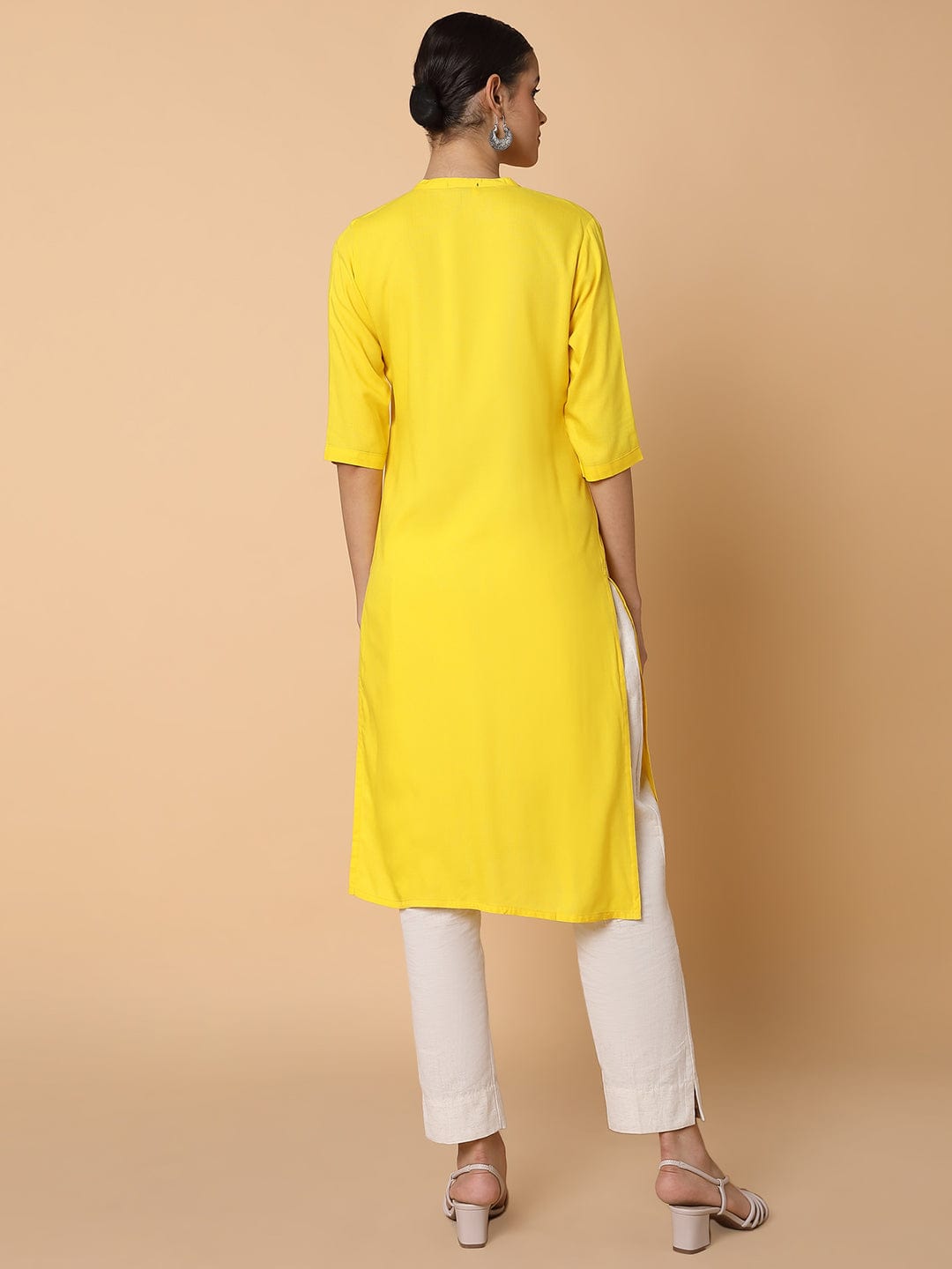 Women's Straight Yellow Solid Kurta