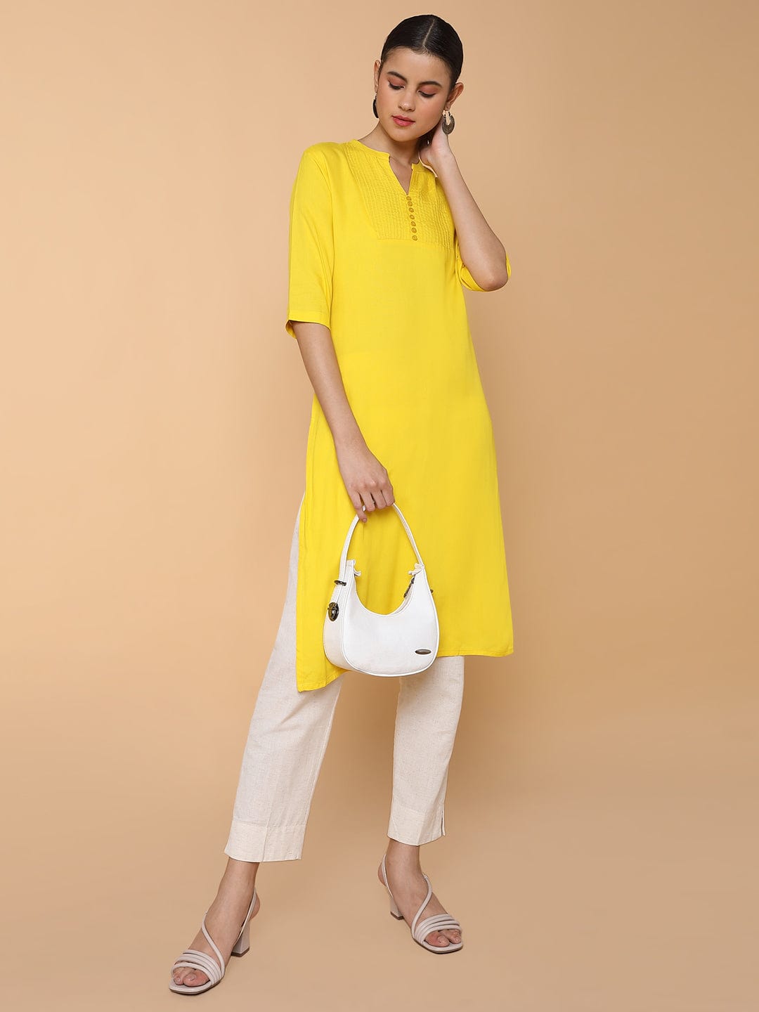 Women's Straight Yellow Solid Kurta