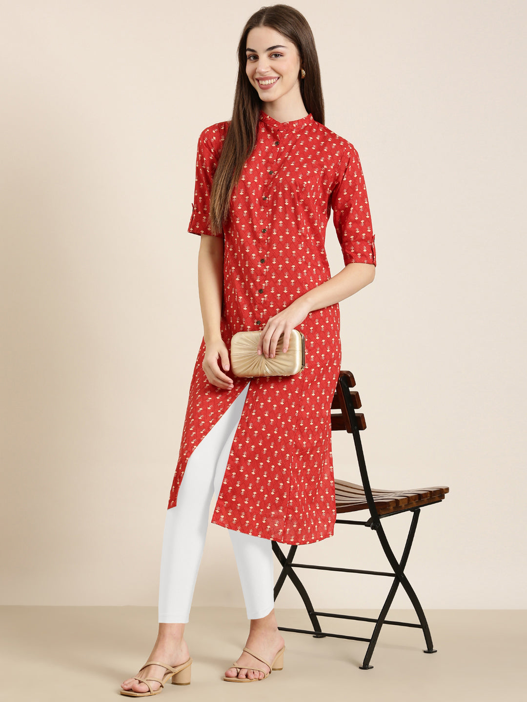 Women's Red Geometrical A-Line Kurta