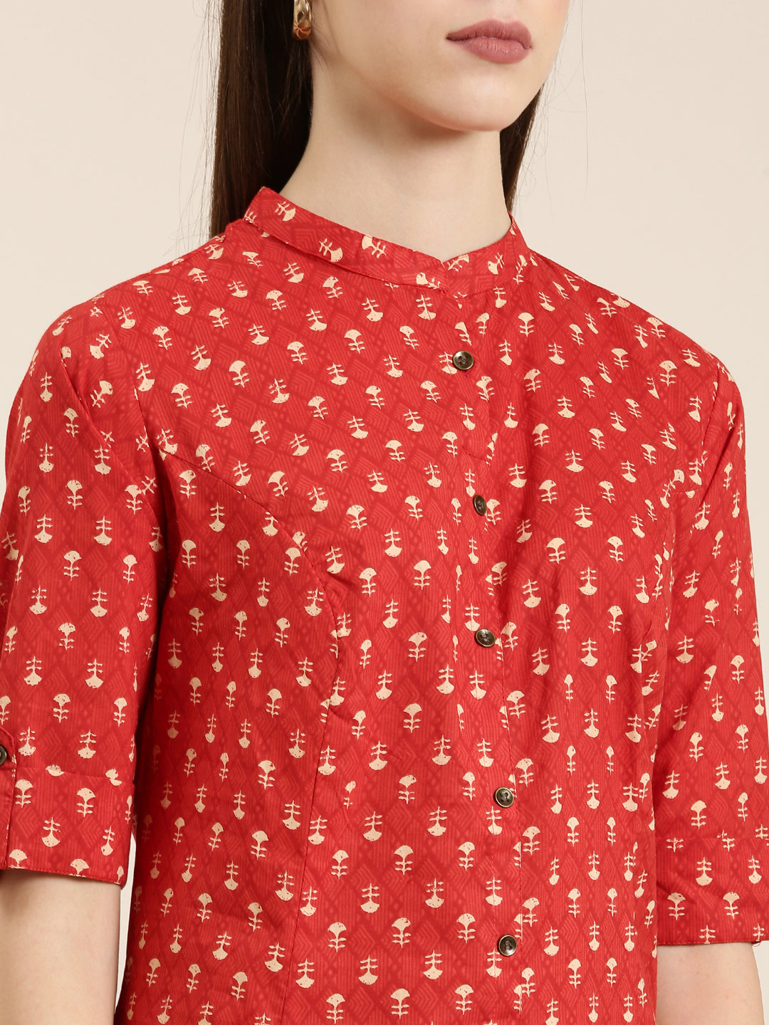 Women's Red Geometrical A-Line Kurta